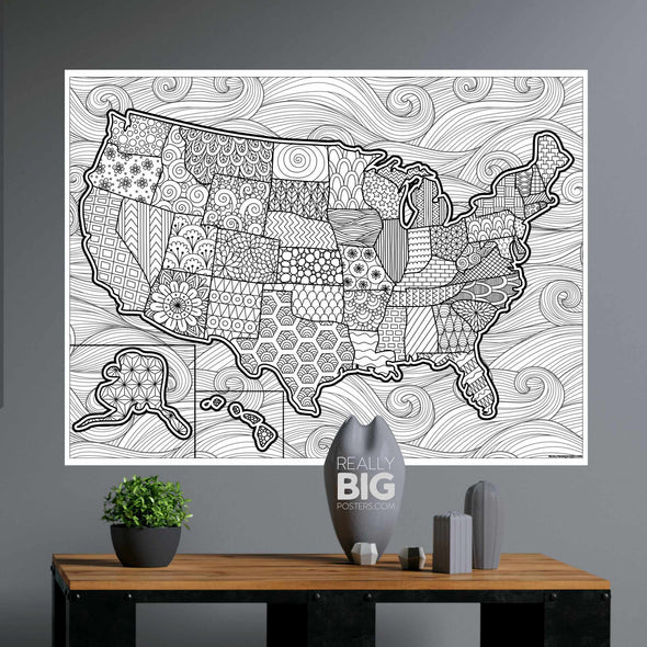 US Map Coloring Poster