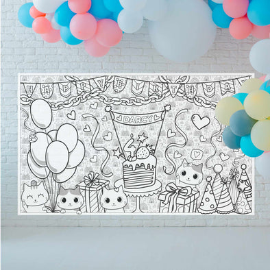 Personalized Birthday Cats Coloring Poster
