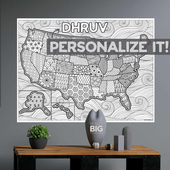 US Map Coloring Poster