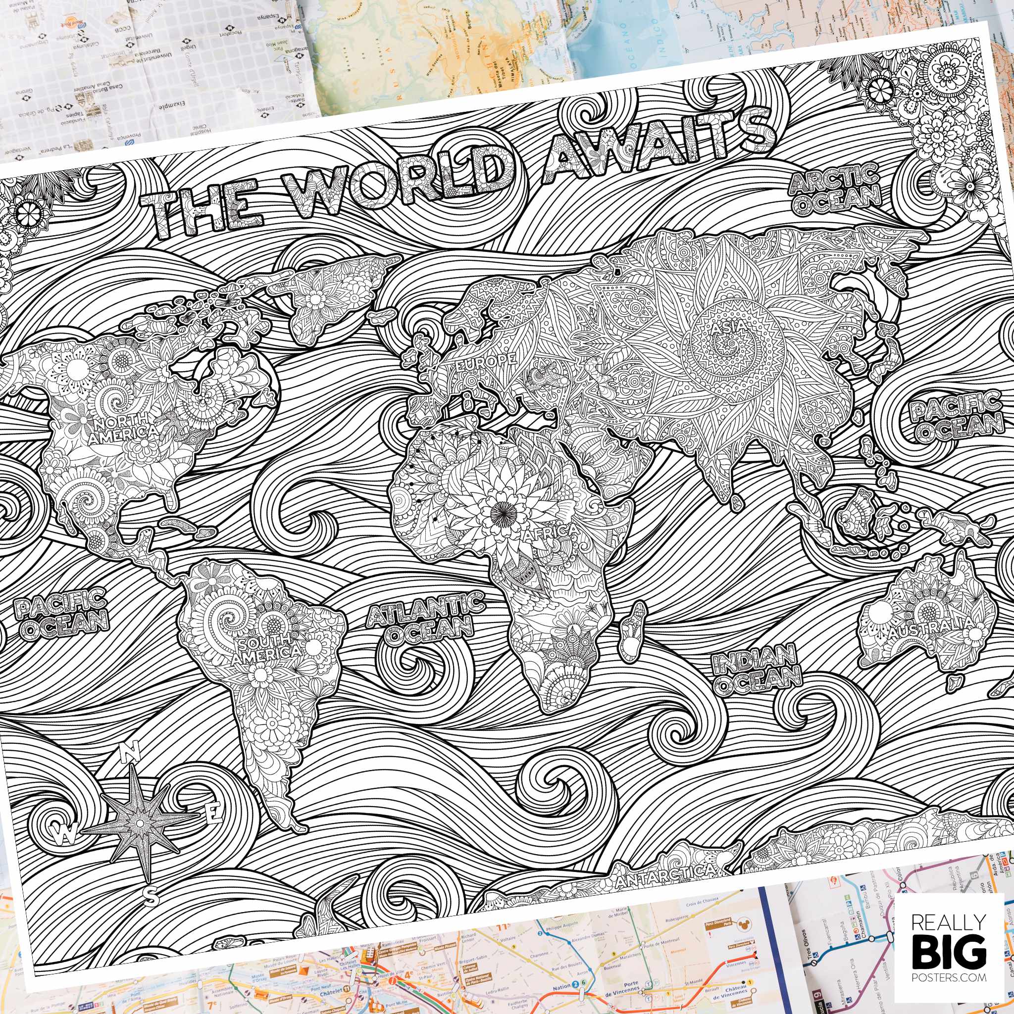Flowers World Map Coloring Poster - Anna Grunduls Design