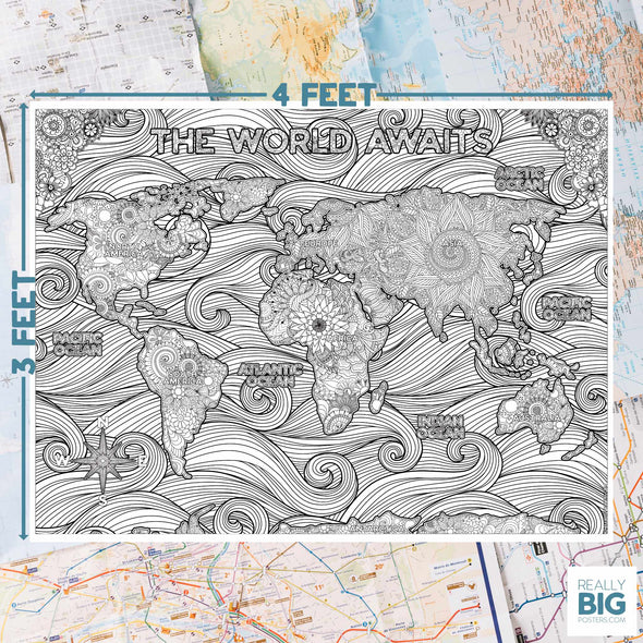 World Map Poster for coloring activity