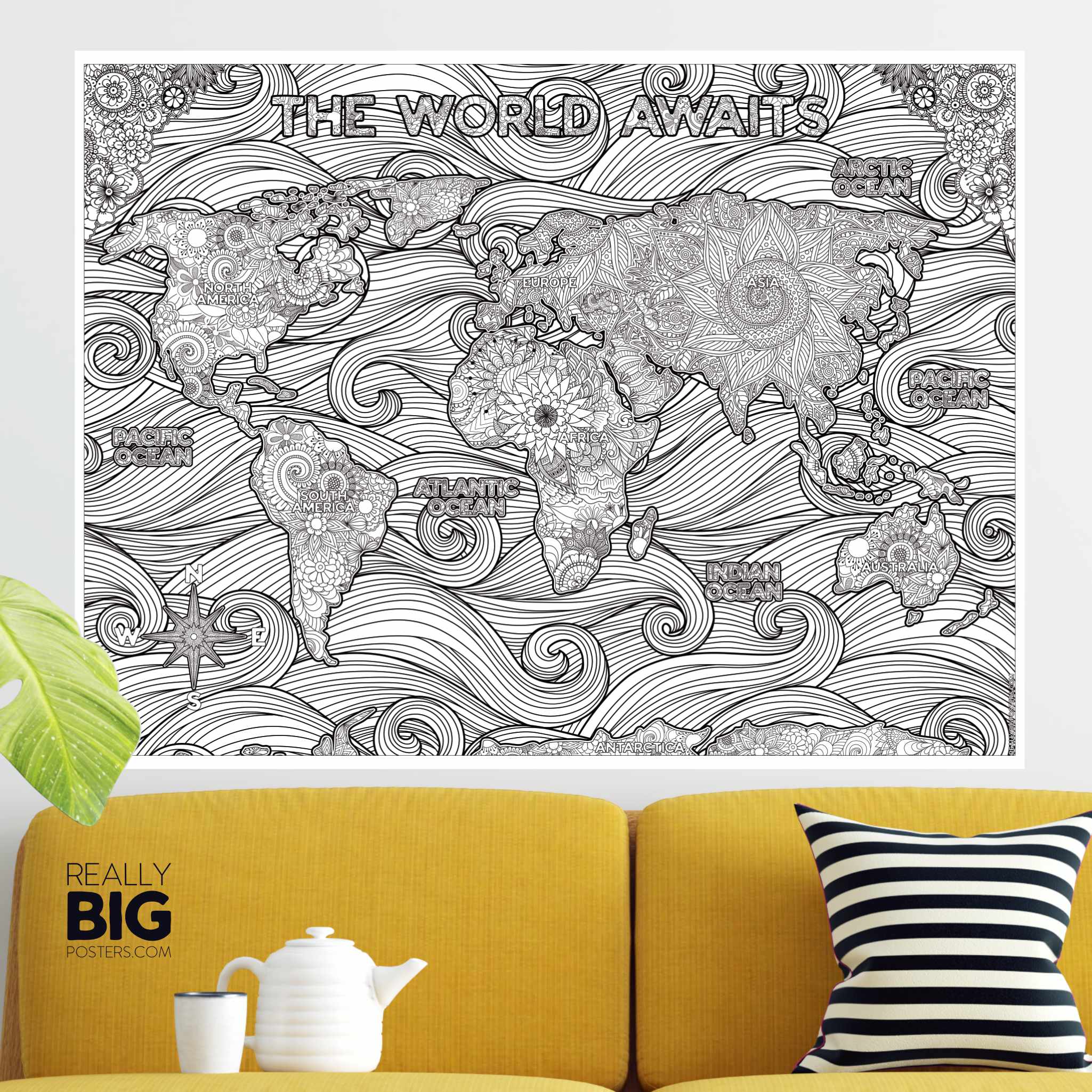 Kids World Map Coloring Poster - 35 x 52 Inch Giant Coloring Poster for  Kids