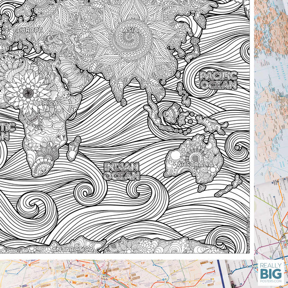 Giant World Map Coloring Poster