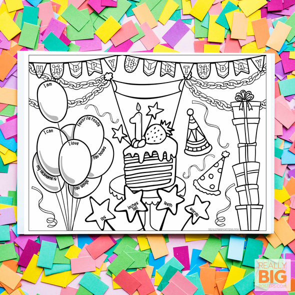 1st Birthday Coloring Poster **Instant Digital Download**